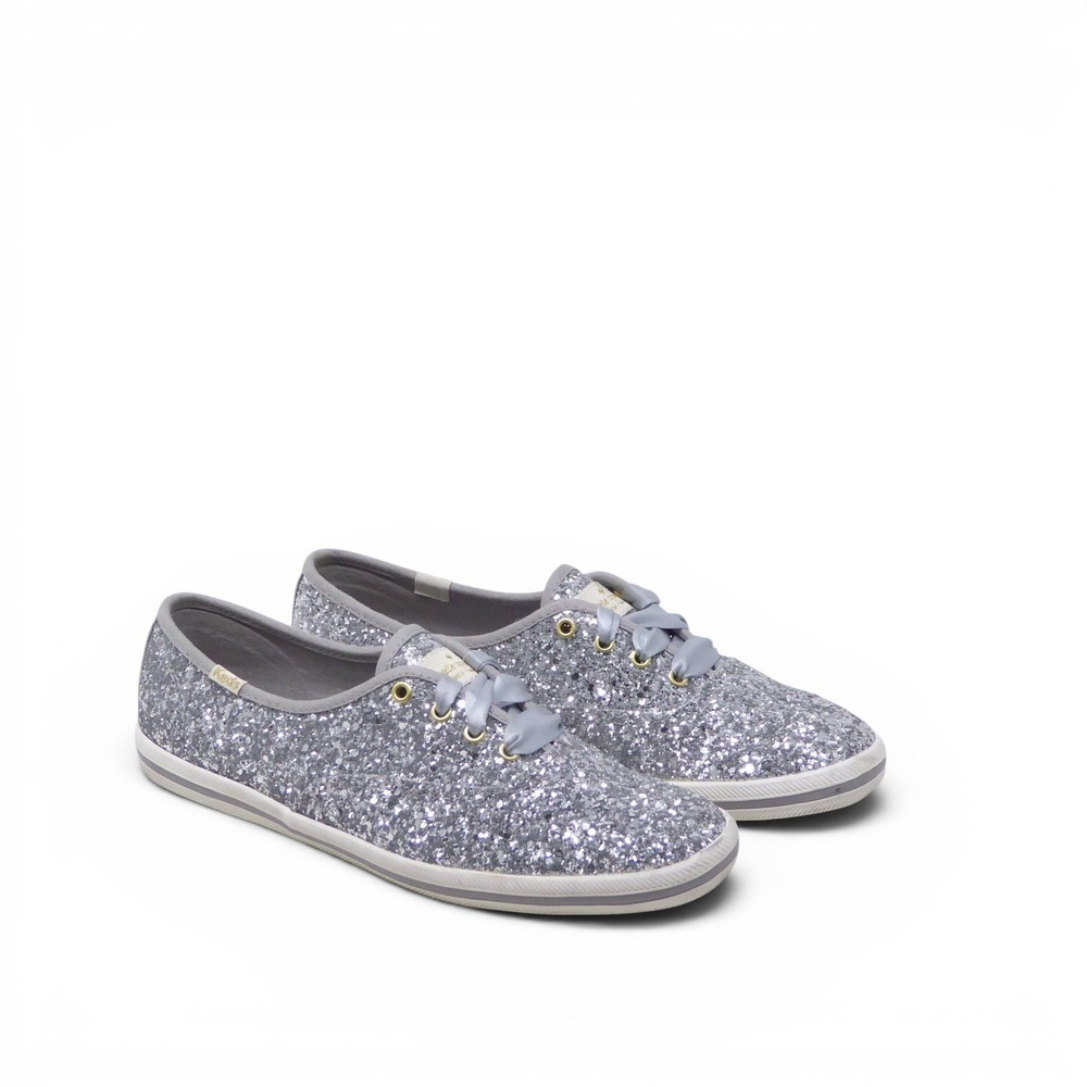 Keds x Kate Spade Women Shoes Silver Glitter Champion Sneakers 8 WF52390